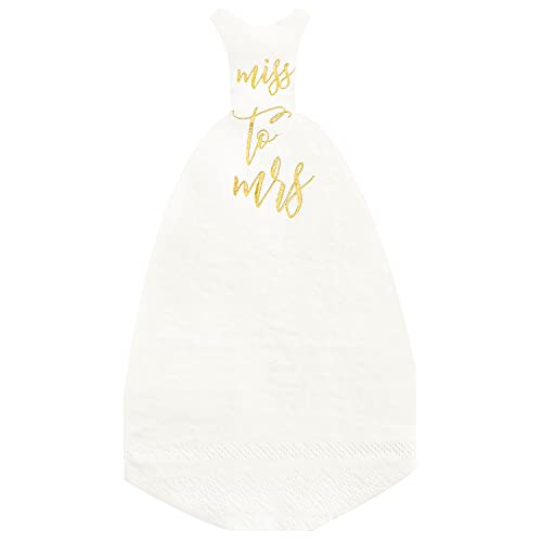 Crisky Gold Miss to Mrs Napkins for Bridal Shower Engagement Party Decorations Gold Foil Cocktail Napkins Disposable, 3-Ply, 50 Counts