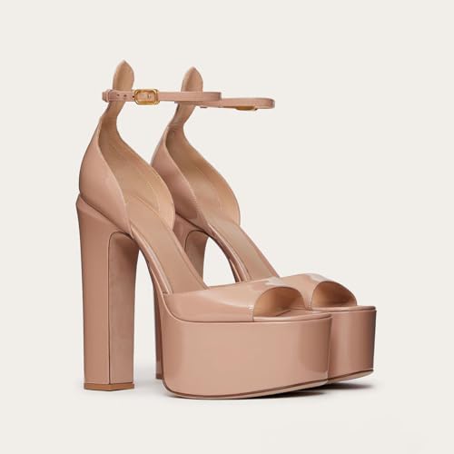 Women's Platform Chunky Heels Round Toe Toe Sandals Heels for Women Ankle Strap Sexy Evening Dress Pump Sandals 5