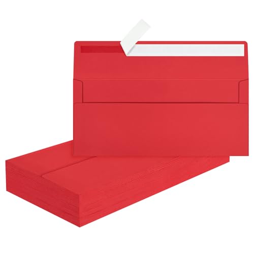 Image of 50 Pcs #10 Red Envelopes Letter Size Self Seal, Business Envelopes