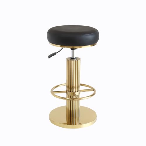 Image of FUNROLUX Gold Bar Stools Adjustable Swivel Counter Stools Modern Backless Counter Height Bar Stools for Kitchen Island with Metal Legs and Upholstered Microfiber Leather (Black)