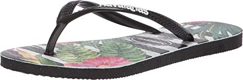 Havaianas Kid's SLIM Tropical Floral Flip Flop Sandal, Black/Black/Imperial palace, 2 M US Little Kid
