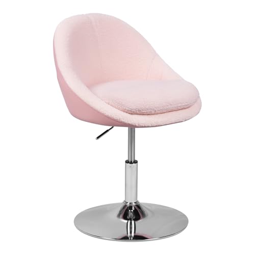 WOLTU Silla Tocador Maquillaje, Taburete de Tocador con Respaldo PU, Silla Giratoria 360°, Altura Ajustable, Funda de Tejido Polar Teddy, para Vestidor Dormitorio Estudio, Carga 150 kg, Rosa