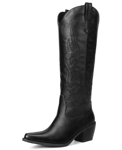 Pasuot Knee-High Wide Calf Cowgirl Boots...