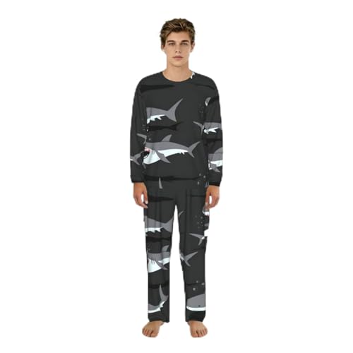 Pyjama homme manches longues de qualité supérieure, motif requin et coupe détente S à 3XL