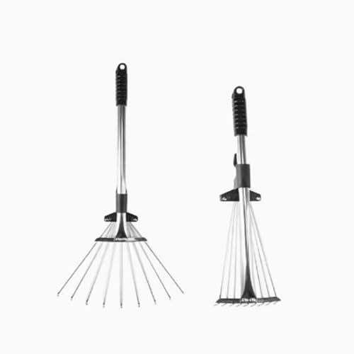 ZHEYANG Garden Leaf Rake Garden Rake for Lawn Telescopic Garden Leaf Rake, Adjustable Metal Grass Rake, 9/15-Tooth Garden Rake Gardening Tools for Collecting Leaves 240819(Size:L)