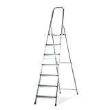 Amig - Escalera Plegable con 7 peldaños - Fabricado en Aluminio - Medida de Peldaños Pequeños 28 cm x 8 cm - Medida de Peldaño Grande 25 cm x 25 cm x 28 cm - Uso Doméstico - Carga Máxima: 150 kg