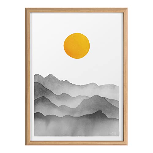 Kate and Laurel Blake Black Yellow Mountain Range Silhouette Framed Printed Glass Wall Art by Cat Coquillette; 18x24 Natural; Modern Abstract Landscape Art by Kate and Laurel - Used condition - Image 2