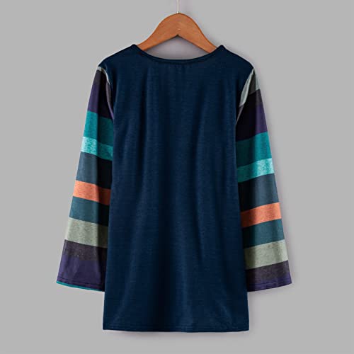 Tops de moda para meninas camisa color block listrado casual túnica tops manga longa malva manga lon