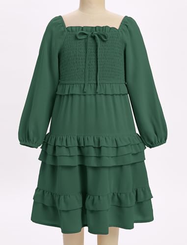 AWIBMK Mother Daughter Matching Boho Dress Long Sleeve Tiered Smocked Dress Holiday Wedding Mom and Me Fall Dress3