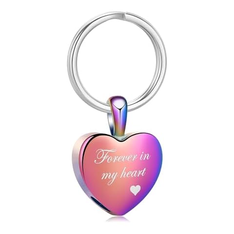 Yinplsmemory Cremation Heart Shape Urn Keychain for Ashes for Women Forever In My Heart Urn Locket Ashes Keepsake Key Ring Cover