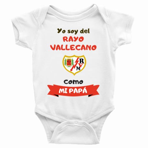 Body de Bebé Rayo Vallecano, Como Mi Papá, Camiseta de Fútbol, Color Blanco (Manga corta, Blanco, 12 a 18 meses)