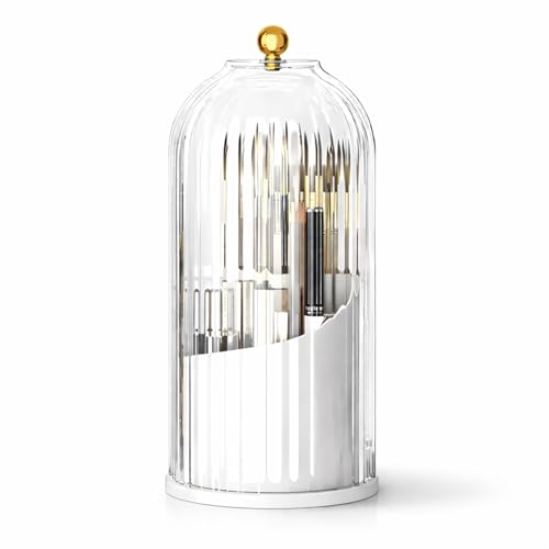 Image of KiZY Luxury 360 Rotating Makeup Brush Holder Organizer | Countertop Organizer Skincare Storage for Vanity, Desktop, Bathroom, Cosmetics | Lipstic, Eyeliners, Perfume Storage. (TRANSPARENT DOM)