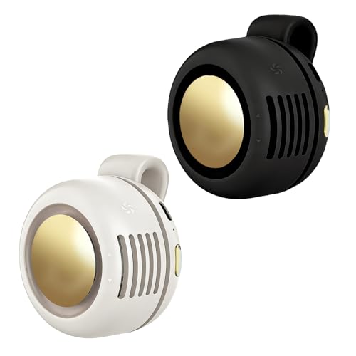 Ahuccf Portable Clip-On Fan, Mini USB Rechargeable 360° Rotatable Fan, Personal Fan 3-Speed Silent Mini Bladeless Fans (2 pack(Black and White))