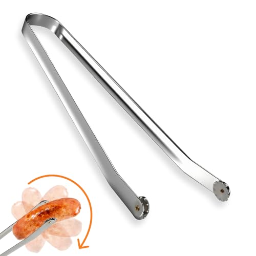 leruiyezs Pince Barbecue Inox à Roulette,36cm,Manche Résistante pour Retourner Viandes,Saucisses,Bacon et Légumes lors des Grillades en Extérieur,Pince à Saucisse...