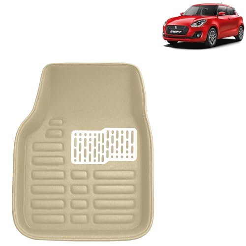 Kingsway Accessories Premium 4D Car Floor Mats Only Compatible with Maruti Suzuki Swift Year 2018 to 2020 All Model, Set of 3 Pcs, 100% Waterproof Tray Shape PVC 4D Car Foot Mats, Beige