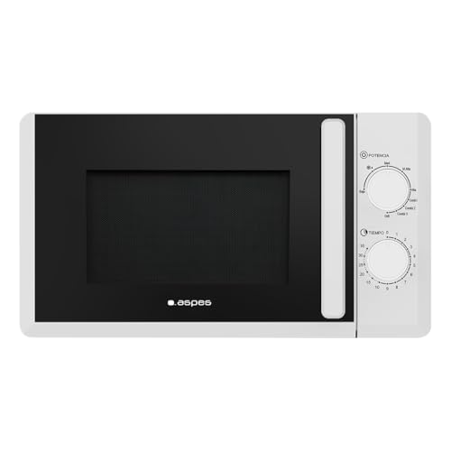 Aspes Microondas 20 Litros Grill Libre Instalación, Blanco AMW2701G. 700W, 5 Programas, Control Manual, Modo Descongelación, Revestimiento Interior, Fácil Limpieza, Temporizador 35min