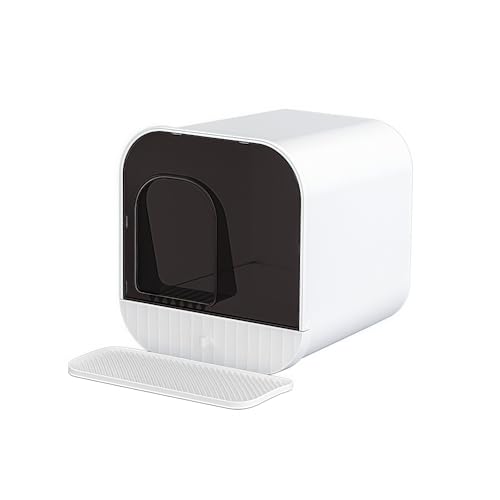 QeMiyg ドーム型 大型猫対応 猫用トイレ 引き出し式で掃除簡単 密閉型 扉付き 猫砂の飛び散り・ニオイ漏れ防止 抗菌 消臭 おしゃれ 多頭飼い 子猫?成猫 ピンク (ホワイト)