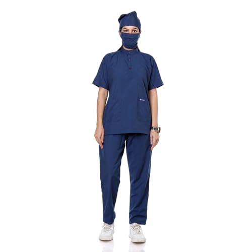 Image of Women's 5-Pocket Scrub Suit | Set of Top & Pant | Half Sleeves | Mandarin Collar | Breathable Polyviscose Fabric | Comfortable | Durable | Uniform for Doctors Nurse & Dentist DB 5XL