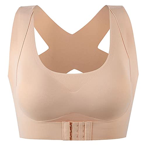 Hengyixing Femmes Soutien-Gorge Posture Bralette Fermeture Avant Soutiens-Gorge Fitness Gilet Push Up Soutien-Gorge Femme Soutien-Gorge sous-Vêtements Croix Dos Débardeurs-Beige||L Cover