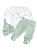 AGAPENG Newborn Baby Boy Clothes hi I'm new here Letter Print Romper Onesie Green Pants Hat 3PCS Newborn Boy Outfits Gifts Solid Color