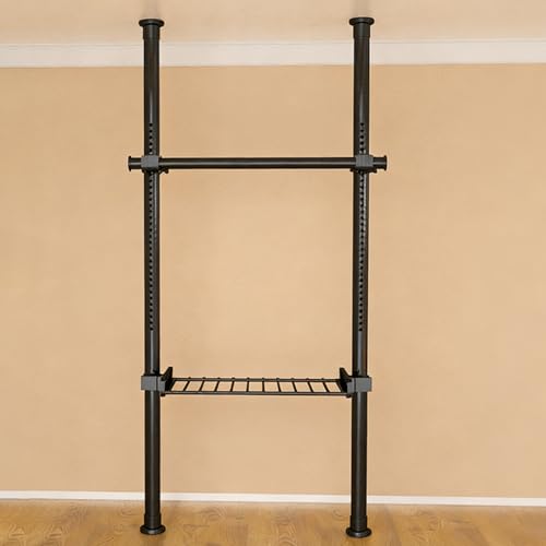Xalteafe Barra Telescópica Perchero,Armario Abierto Ajustable,Perchero de Suelo telescópico,Perchero de Altura Ajustable con Bandeja,Altura Regulable de 110 a 310 cm,para Dormitorio y Vestidor