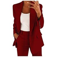 Générique Tailleur Femme Ensemble 2 Pièces Casual Solide Bouton À Manches Longues Tailleurs Costume Chic et Elegant Slim Fit Blazer Veste Formel Bureau Travail Pantalon Tailleur Femme pour Mariage