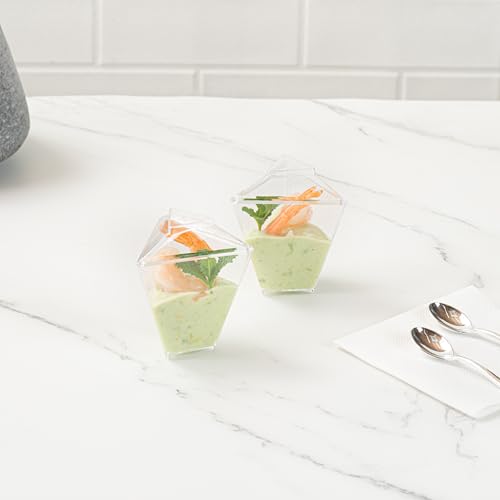 Restaurantware-Mini Serve 2 Ounce Tasting Cups, 100 Triangular Mini Dessert Cups - Disposable, Stylish, Clear Plastic Parfait Cup, Serve Appetizers, Samples, Or Desserts, For Buffet Events by Restaurantware - Image 7