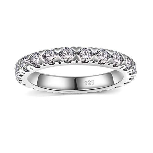 Minddha Pure Sterling Silver Rings - High Polish Rings For Women - Cubic Zirconia Cz Wedding Band Stackable Ring - Christmas, Valentines, Birthday, Women's Day, Mothers Day Gifts - 3Mm Band Size 4 #TOP1