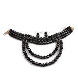  YAZILIND Femmes Boucles d\'Oreilles Collier Parure de Bijoux Multicouche Imitation Perles Pull Retro Party Choker (Noir)