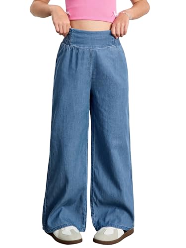 SweatyRocks Mädchen Wide Leg Jeans Hosen Hohe Taille Jeanshose Elastischer Bung Sporthose Weite Beine Freizeithose Hose Lässig Causalhose Blau 12 Jahre