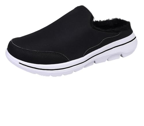 Men's Comfortable Fleece Warm Sports Sandals - Slip-On Non-Slip Thick Indoor/Outdoor House Shoes with Arch Support(Black,37 EU)