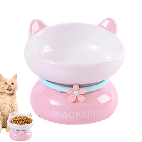 盛り上がったキャットフードボウル - 高されたセラミック給餌皿、斜めのペットボウル|猫のための飼育板、猫のための人間工学に基づいた傾斜した料理、快適さを食べる、乾燥した食べ物や濡れた食べ物のためのアンチ嘔吐猫ボウル