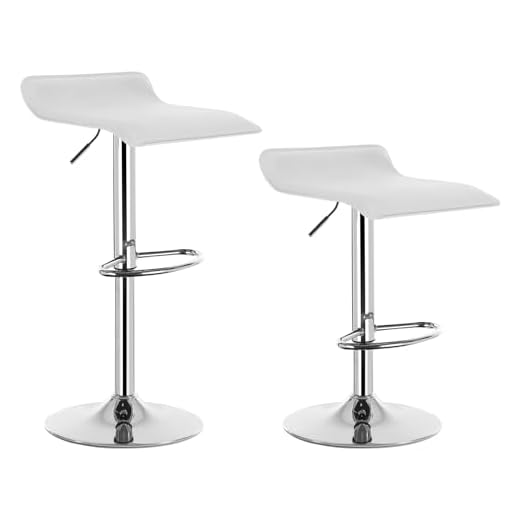 WOLTU 2X Taburetes de Bar Regulable en Altura Cuero Artificial Acero Cromado Asiento Acolchado Silla de Bar Taburetes Alto Cocina Blanco BH11ws-2