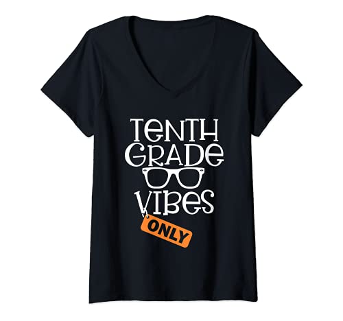 Femme Inscription Welcome Back To School 10th Grade Vibes Only Cute T-Shirt avec Col en V