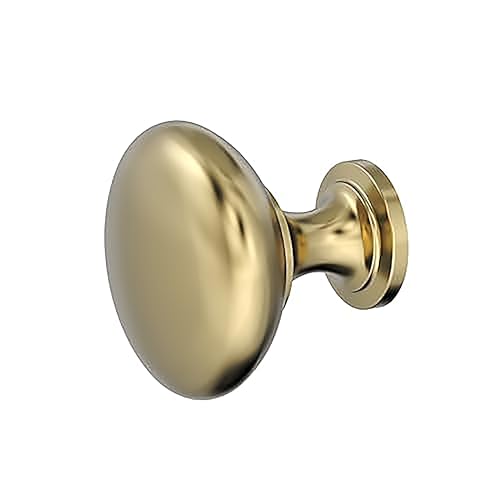 Image of Amerock 1-1 /4 inch Round Edona Polished Brass Cabinet Knob | Durable Zinc drawer knob and cabinet hardware, ideal for kitchen cabinets, bathroom vanities, dressers, and furniture