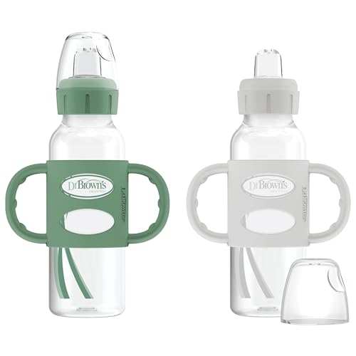Dr. Brown�fs Milestones Narrow Transitional Sippy Bottle with Silicone Handles 8oz 250mL 6m+ Green and Gray 2-Pack