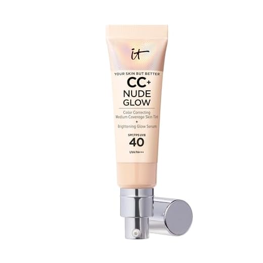 IT Cosmetics, Base de Maquillaje, Tratamiento Antiedad e Hidratante con SPF40, Cobertura Media, Acabado Luminoso, 12 Tonos Disponibles, Light, YSBB CC+ Nude Glow, 32 ml