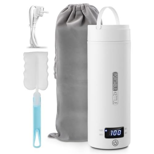 Focenat Pequeño Hervidor de Agua Portátil 316 Acero Inoxidable, 500ML Taza Térmica De Calentamiento Rápido De Viaje, Pequeño Vaso Térmico Rápido, Mini Taza de Agua Eléctrica para Hacer Café, Leche Té