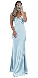 Fanciest Light Blue Bridesmaid Dresses for Wedding Satin Cowl Neck Evening Party Gowns Slit Formal Dress for Women US2