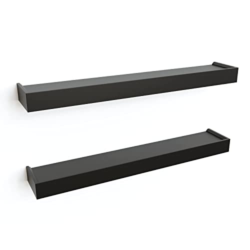 Ballucci Modern Floating Shelves 24", Set of 2 Wood Wall Mount Ledges for Nursery, Living Room, Bathroom, Kitchen, Office, Black