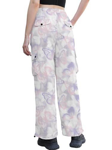 Image of Cromoncent Cargo Pants Girls & Women Parachute Pants Y2K Baggy Rave Clothes Waterproof with Pockets, 6 Years - 3XL