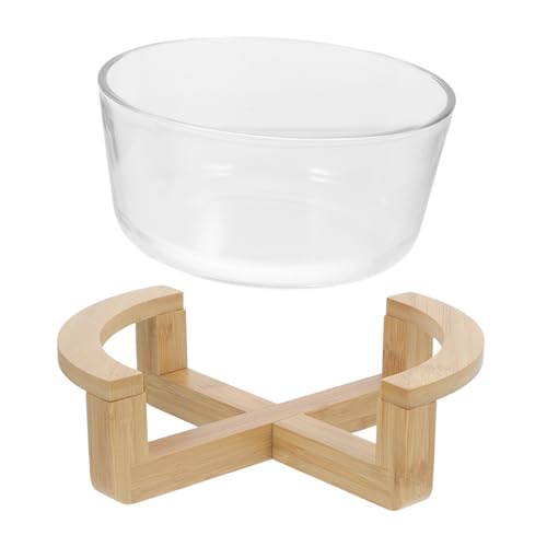 MAGICLULU Insalatiera in Vetro Termoresistente 1500ml con Supporto in Legno, Ciotola Versatile per Servire Insalate, Frutta e Snack, Stoviglie Trasparenti Adatte a Uso Quotidiano e Feste