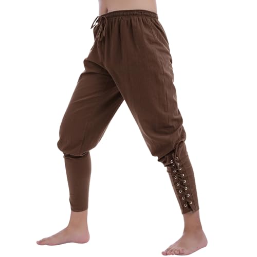 Tobysper Pantalones medievales para hombre, pantalones vikingos, pantalones piratas, pantalones de lino, góticos, steampunk, victoriano, carnaval, disfraz, disfraz para hombre, cosplay, ajuste