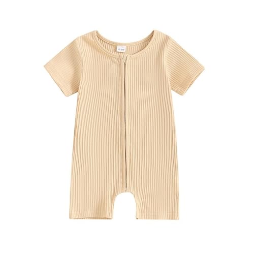Baby Jungen Baby Body Neugeborene Baby Sachen Neugeborenes Baby Mädchen Jungen Sommer Outfit Gerippter Strampler Body Kurze Ärmel Reißverschluss Overall geschlechtsneutrale Babykleidung