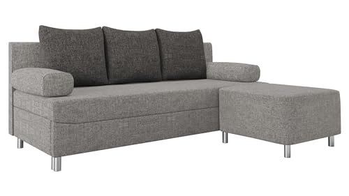 Mirjan24 Schlafsofa Dover, Sofa mit Bettkasten und Schlaffunktion, Bettsofa, Farbauswahl, Schlafcouch mit Chromfüße, Couch, Couchgarnitur (Schlafsofa mit Polsterhocker, Lux 05 + Lux 06)