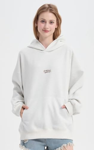 jnospne Womens Oversized Hoodies Y2k Embroidered Letter Graphic Hoodie for Teens Hooded Streetwear Sweatshirts Pullover White — view 3