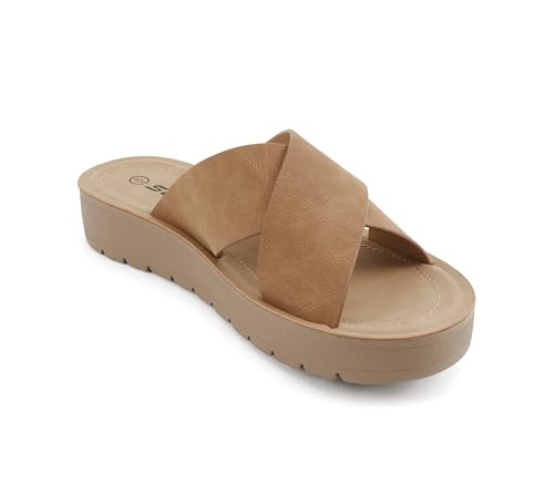Image of Soda LUCY ~ Women Open Toe Flatform Platform Crisscross Band Upper Fashion Slide Sandals