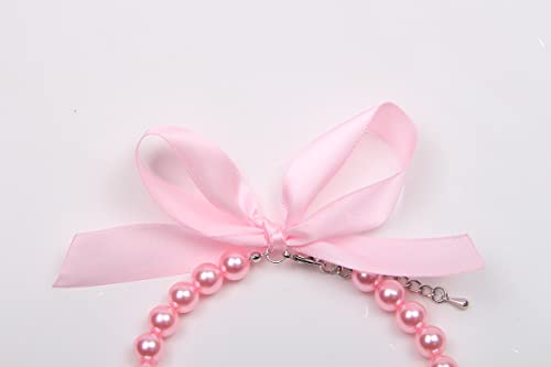 Sks Pet Tm Dog Cat Necklace Collar Ribbon Rhinestone Big Bone Charm Pendant Pet Puppy Jewelry Female Puppy Chihuahua Yorkie Girl Adjustable Handmade (Pink, M) #TOP2