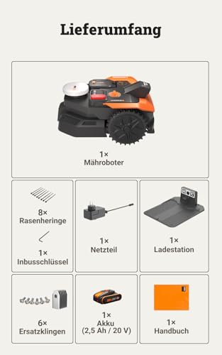 WORX Landroid Vision Cloud WR303E 2WD Mähroboter ohne Begrenzungskabel für 300 m² (KI-Hinderniserkennung, VSLAM+ RTK Cloud Navigation, Auto-Mapping, App-Steuerung)