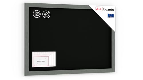 ALLboards Lavagna Nera da Gesso con Cornice Grigio in Legno 90x60cm, Scrivibile con Gessetti e Pennarelli a Gesso, Per Bar, Ristoranti, Menu, lavagnetta gesso, lavagna da muro, lavagna da parete